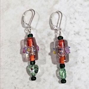 Vintage Sterling Silver Italian Glass Beaded Earrings